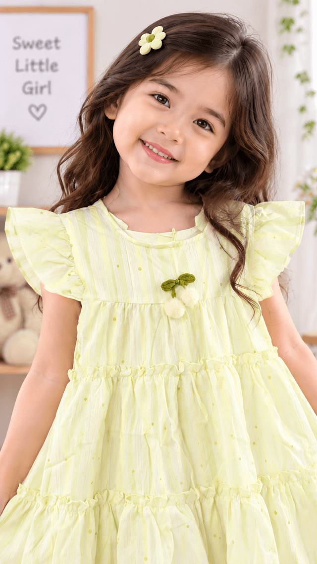 Girls Light Green Tiered Frock Dress with Flutter Sleeves (SKU P1-PB-4626-GREEN)