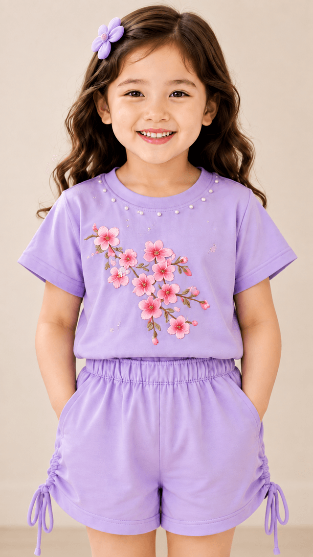 Girls Purple Floral Print Co-ord Set (SKU P3-PB-5240-PURPLE)